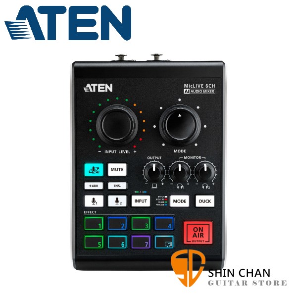 ATEN MicLIVE™ 6-CH Podcast多聲道AI數位混音效果器 原廠公司貨 二年保固【UC8000】