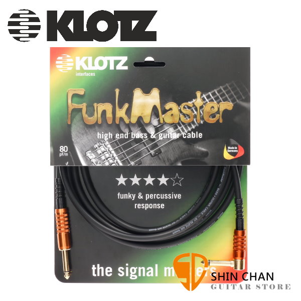 KLOTZ TM-R0600 FunkMaster 6公尺 一直一L頭 高階吉他貝斯導線 
