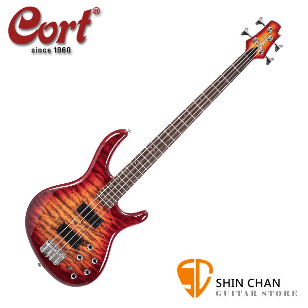 Cort Action DLX Plus 虎紋櫻桃色 電貝斯 附琴袋、導線、PICK、琴布、背帶