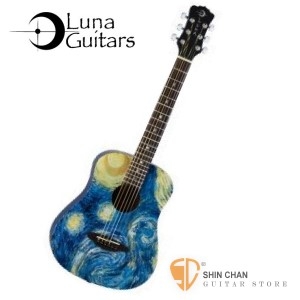 Baby吉他 ► 美國品牌Luna Mini 36吋小吉他 SAFARI STARRY（雲杉木面板）SAF STR 梵谷-星夜 附贈原廠Luna Baby吉他袋 / 旅行吉他 / 兒童吉他