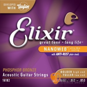 吉他弦 | Elixir 頂級磷青銅民謠吉他弦- Nanoweb（16182）（13-53）【Elixir進口弦專賣店/木吉他弦】
