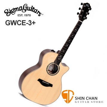 Sigma GWCE-3 + 新款 可插電木吉他 41吋 GWCE 3 + 歐洲阿爾卑斯雲杉面單板 / 胡桃木側背板 /美國 Fishman Flex Plus 拾音器 Grand OM-14 桶身） 附贈吉他袋【源自Martin製琴工藝】