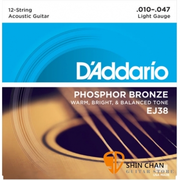 DAddario EJ38 12弦 磷青銅民謠吉他弦 (.010-.047)【EJ-38】