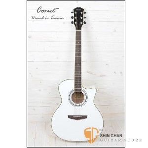 Comet吉他&#9658;Comet C-380 完美純白-手工鑲珍珠民謠吉他【Comet木吉他專賣店/吉他品牌/C380】