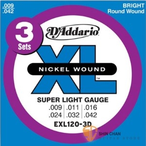 D'addario EXL120-3D 一組3套 頂級電吉他弦 (09-42)【進口電吉他弦/美國製/DAddario】