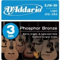 民謠吉他弦&#9658;D'addario EJ16-3D 磷青銅 一組3套 民謠吉他弦 (12-53)【DAddario/進口弦/EJ-16】